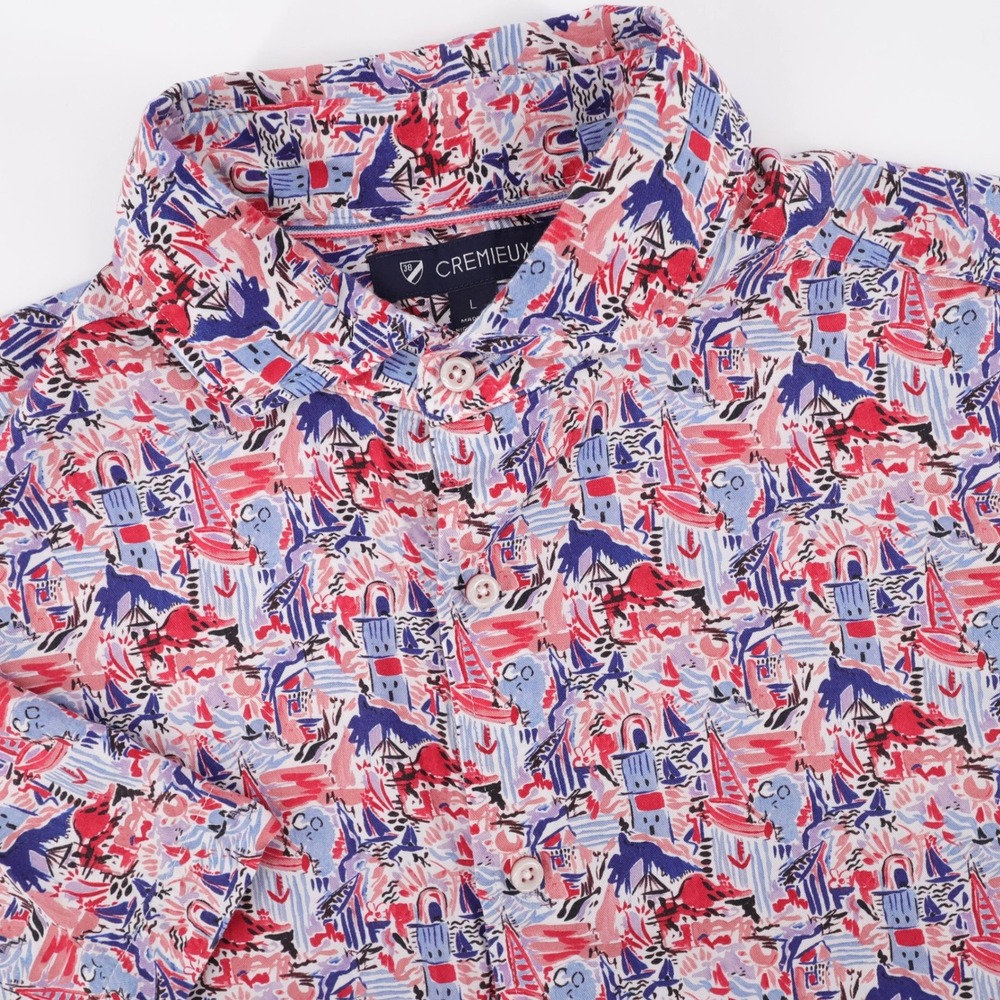 Cremieux Nautical Lighthouse Abstract Print Button Down Short Sleeve Mens Large
